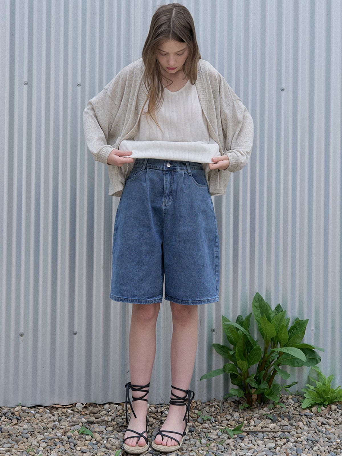 아방(AVANT-G) Linen Overfit Basic Knit Cardigan - MOCHA