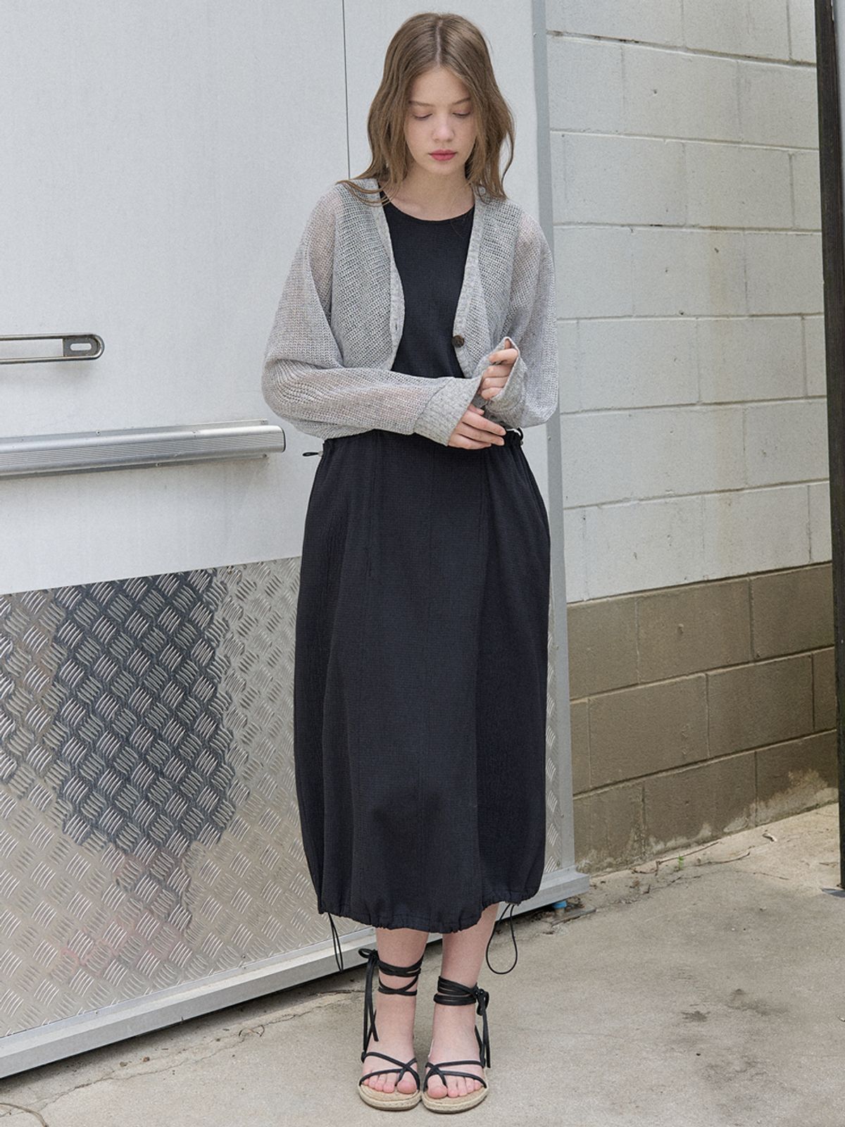 아방(AVANT-G) Linen Summer Knit Bolero - GREY