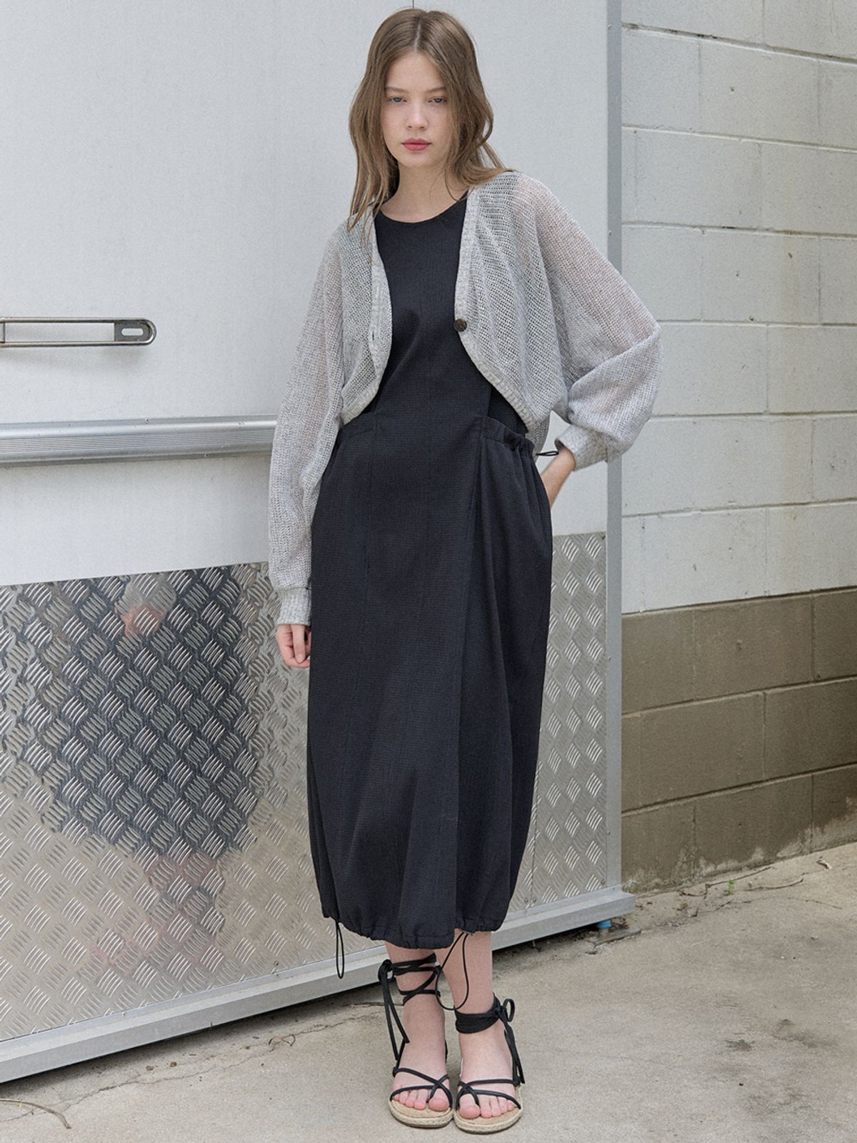 아방(AVANT-G) Linen Summer Knit Bolero - GREY