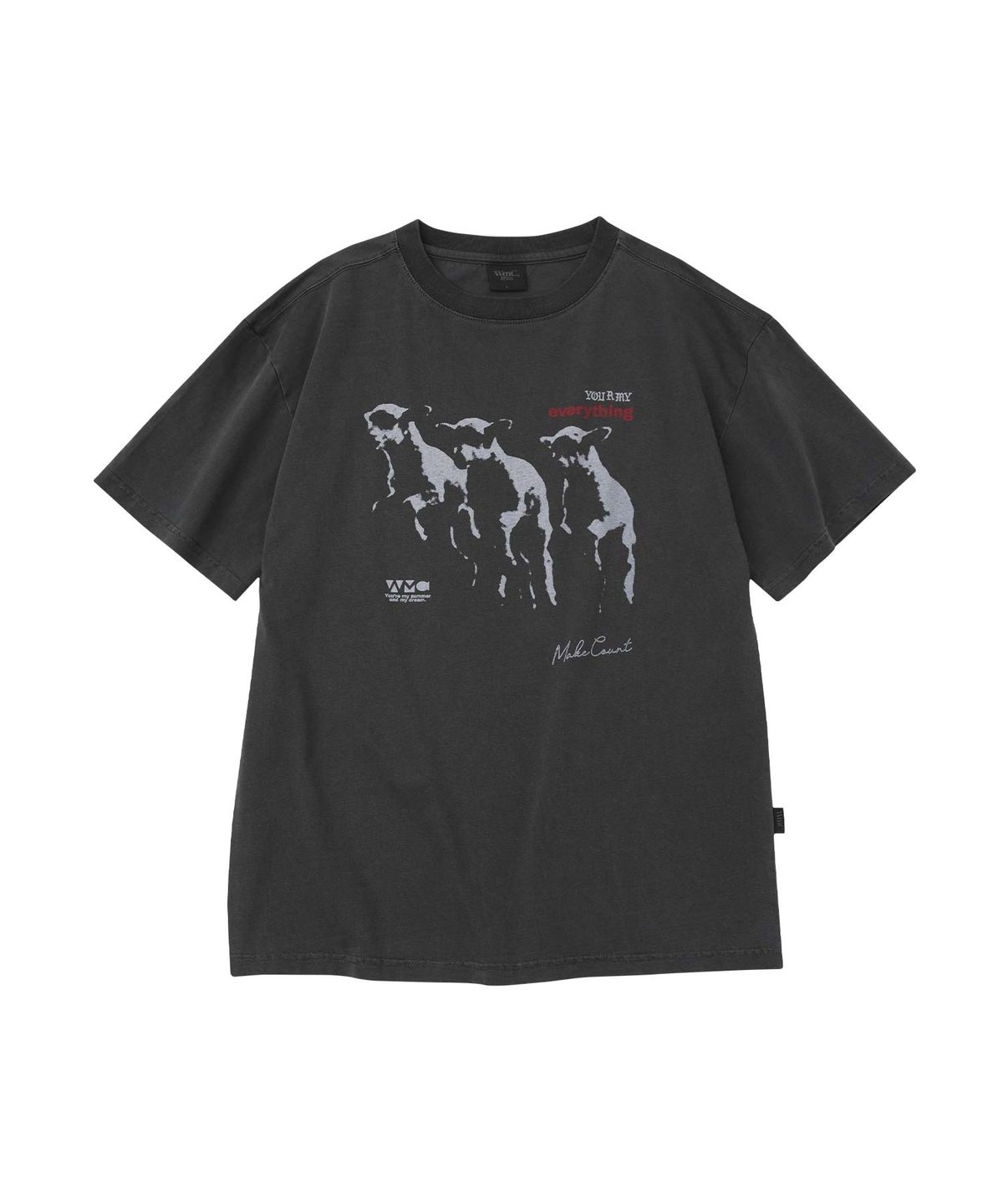 더블유엠씨(WMC) [크롭] 가먼트 다잉 그래픽 티셔츠_CHARCOAL GREY