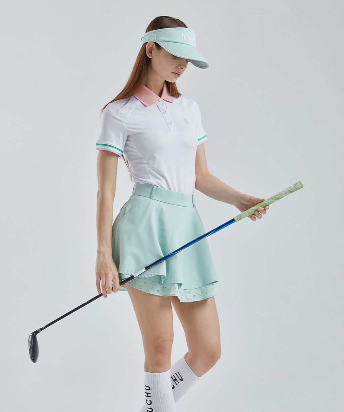 츄쿠츄(CHUCUCHU) 파스텔 더블 플레어 스커트 (LIGHT GREEN) CBFSS-SK001W