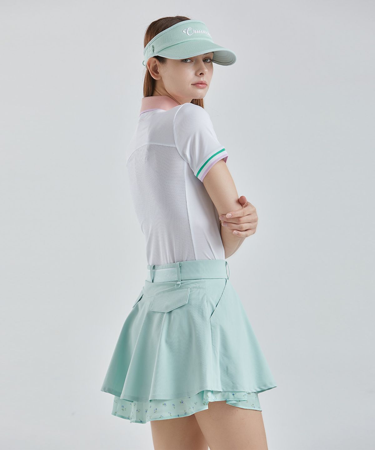 츄쿠츄(CHUCUCHU) 파스텔 더블 플레어 스커트 (LIGHT GREEN) CBFSS-SK001W