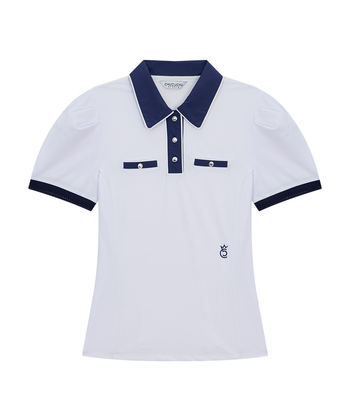츄쿠츄(CHUCUCHU) 퍼프 백 메쉬 카라 숏슬리브 티셔츠 (WHITE) CBFSS-TS004W