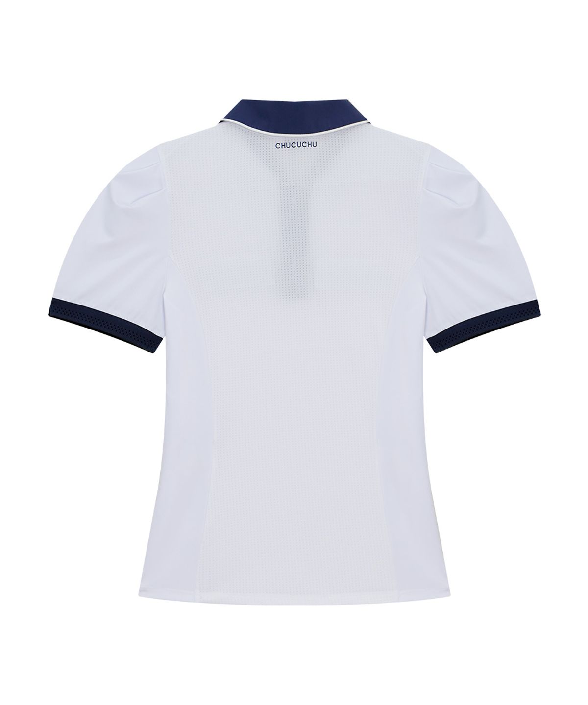 츄쿠츄(CHUCUCHU) 퍼프 백 메쉬 카라 숏슬리브 티셔츠 (WHITE) CBFSS-TS004W