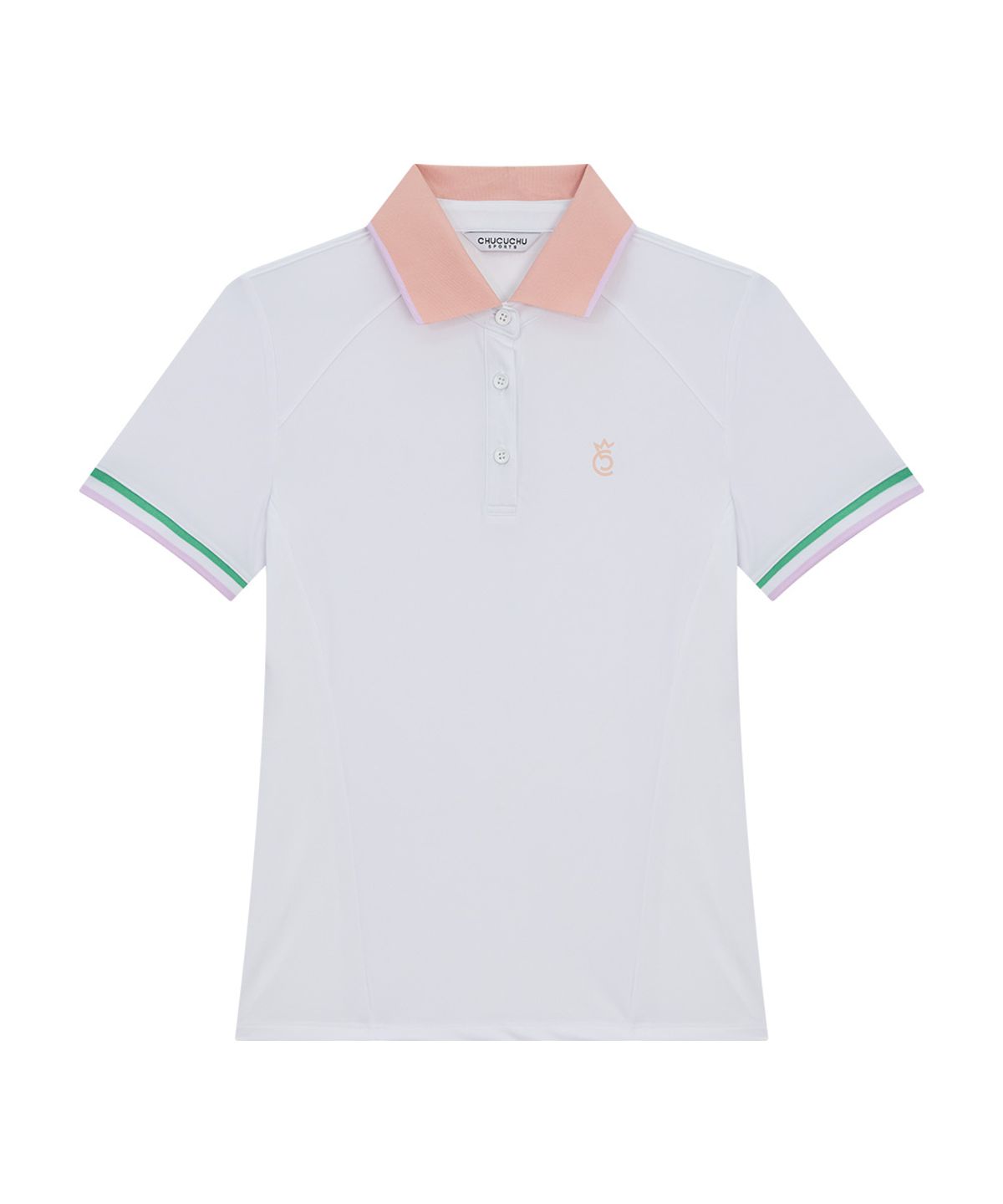 츄쿠츄(CHUCUCHU) 라인 백 메쉬 카라 숏 슬리브 탑 (WHITE) CBFSS-TS006W