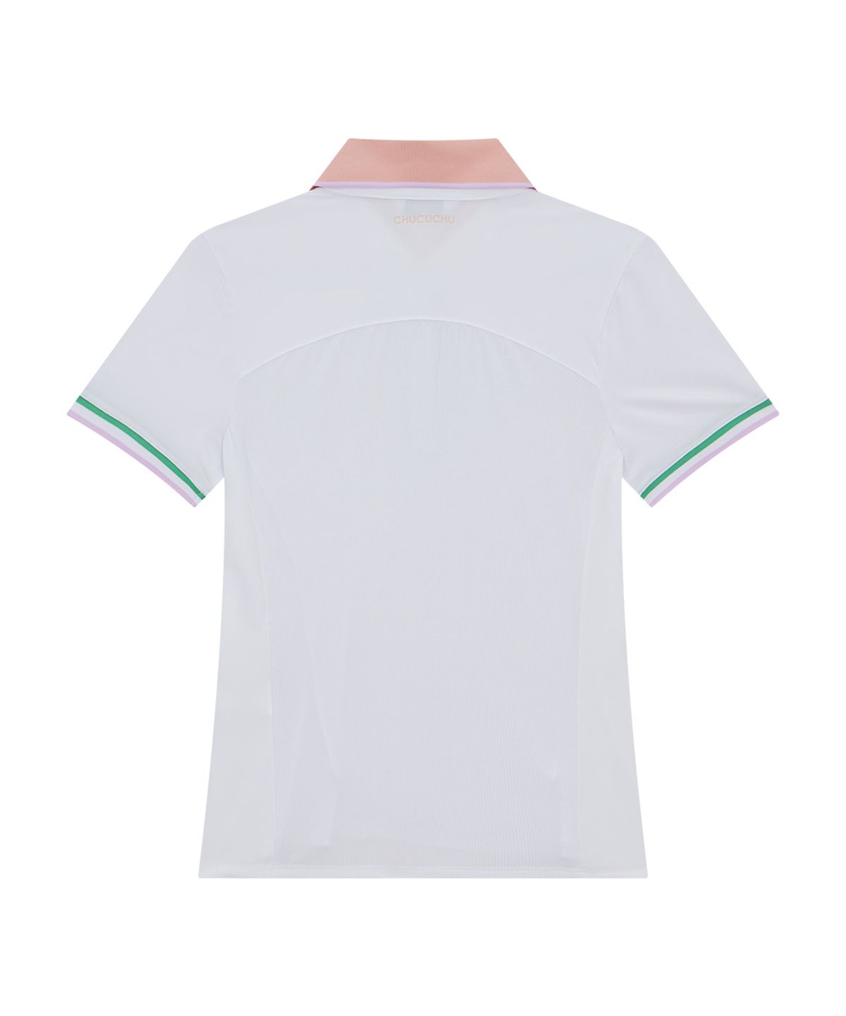 츄쿠츄(CHUCUCHU) 라인 백 메쉬 카라 숏 슬리브 탑 (WHITE) CBFSS-TS006W