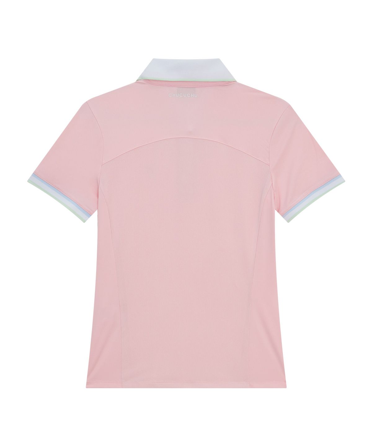 츄쿠츄(CHUCUCHU) 라인 백 메쉬 카라 숏 슬리브 탑 (PINK) CBFSS-TS006W