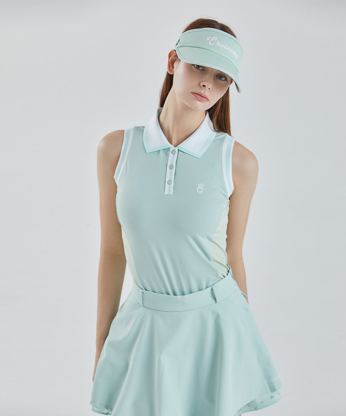 츄쿠츄(CHUCUCHU) 쿨링 카라 슬리브리스 탑 (LIGHT GREEN) CBFSS-TS010W