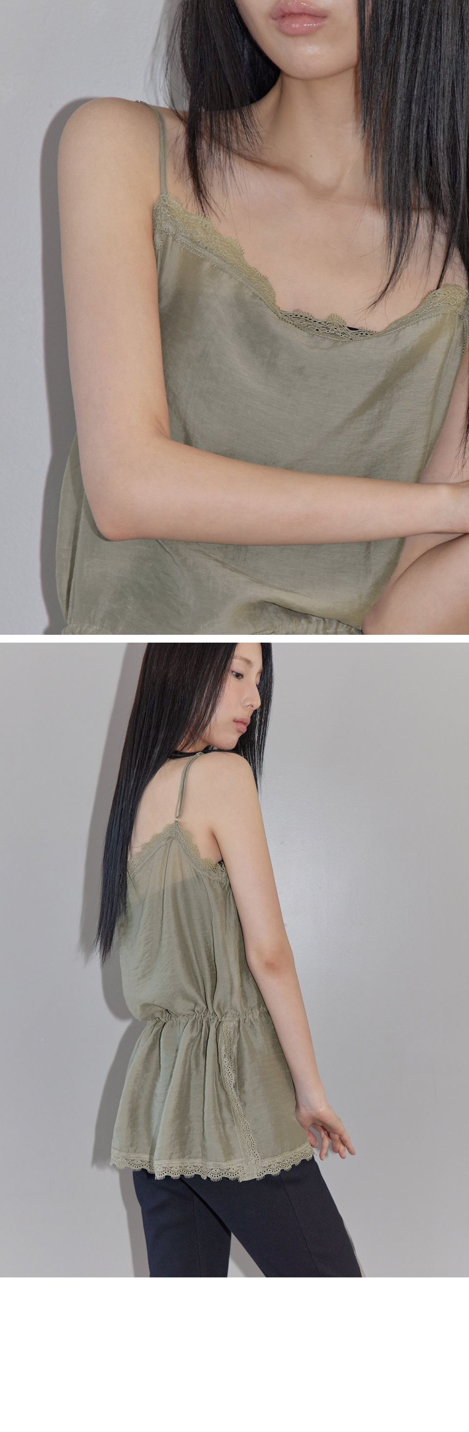 MUSINSA | LONDONDADA Airy Sheer Lace Sleeveless Top, GREY