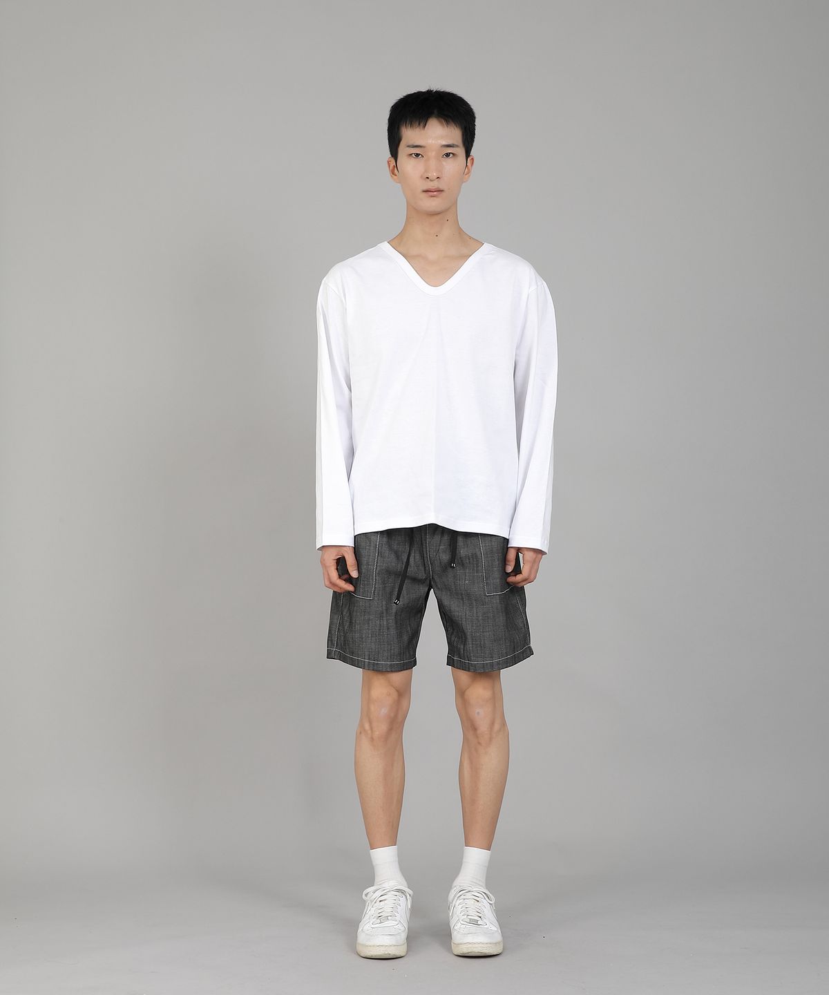 세인트크루(SAINTCREW) 무지 V넥 긴팔티셔츠 RVL-877 화이트