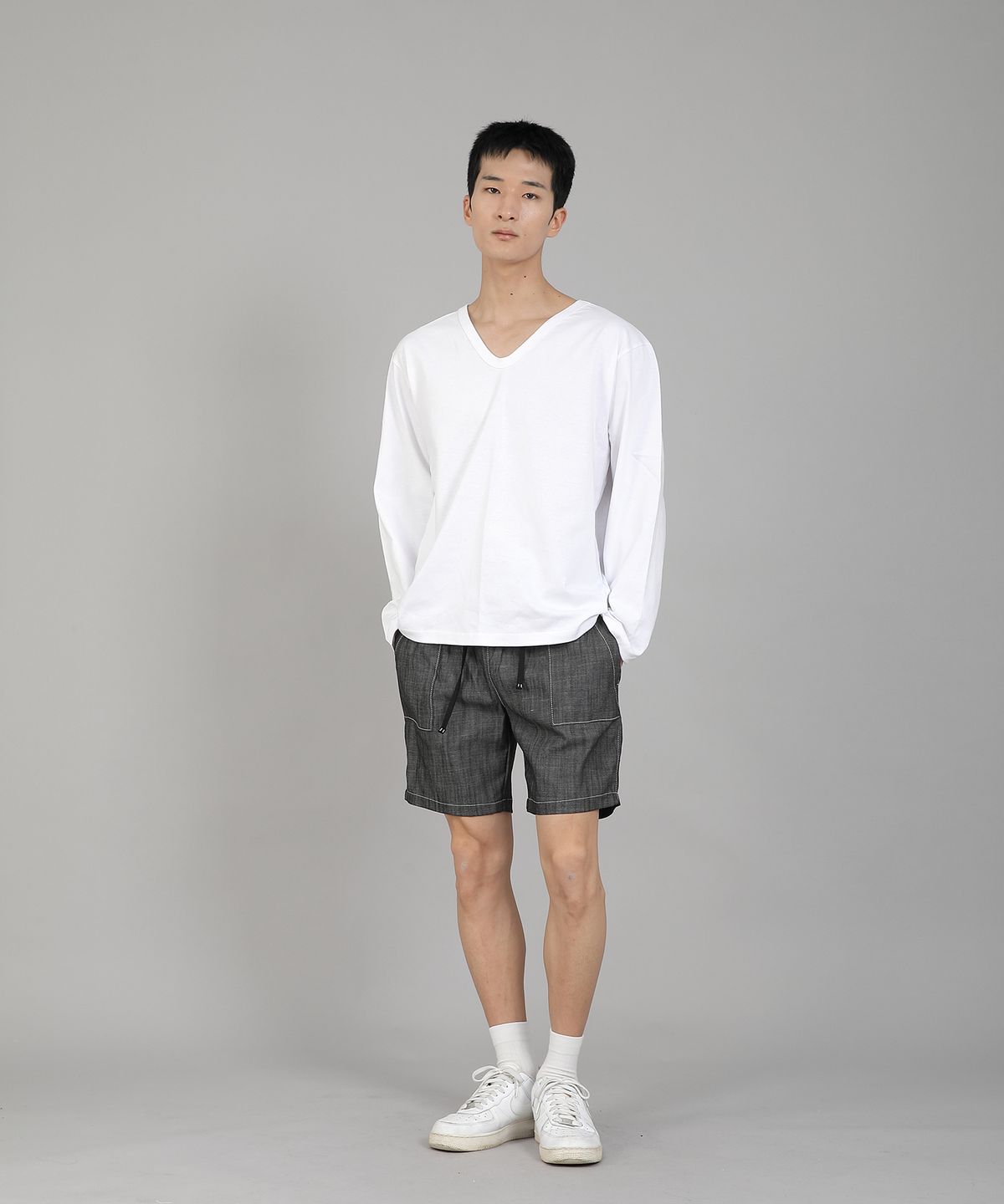 세인트크루(SAINTCREW) 무지 V넥 긴팔티셔츠 RVL-877 화이트