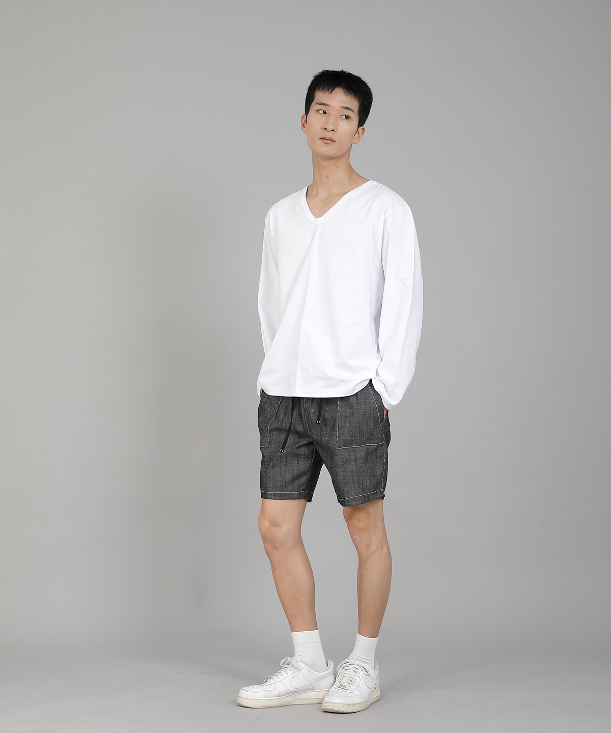 세인트크루(SAINTCREW) 무지 V넥 긴팔티셔츠 RVL-877 화이트