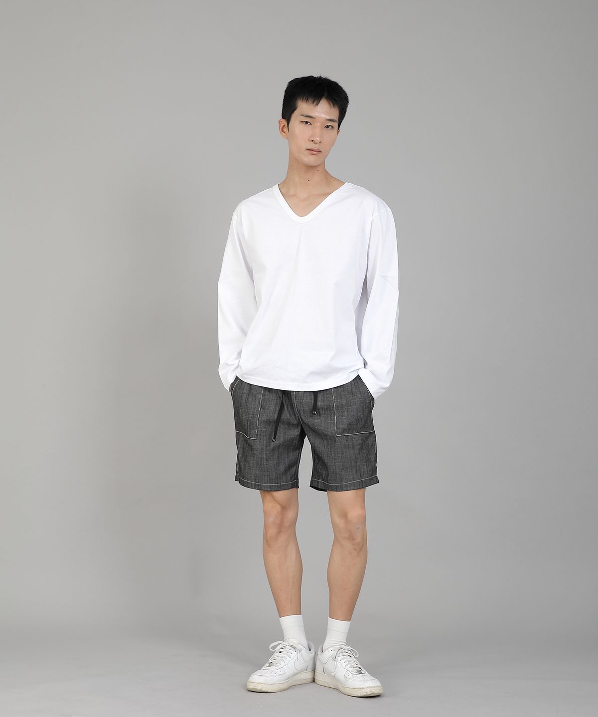 세인트크루(SAINTCREW) 무지 V넥 긴팔티셔츠 RVL-877 화이트