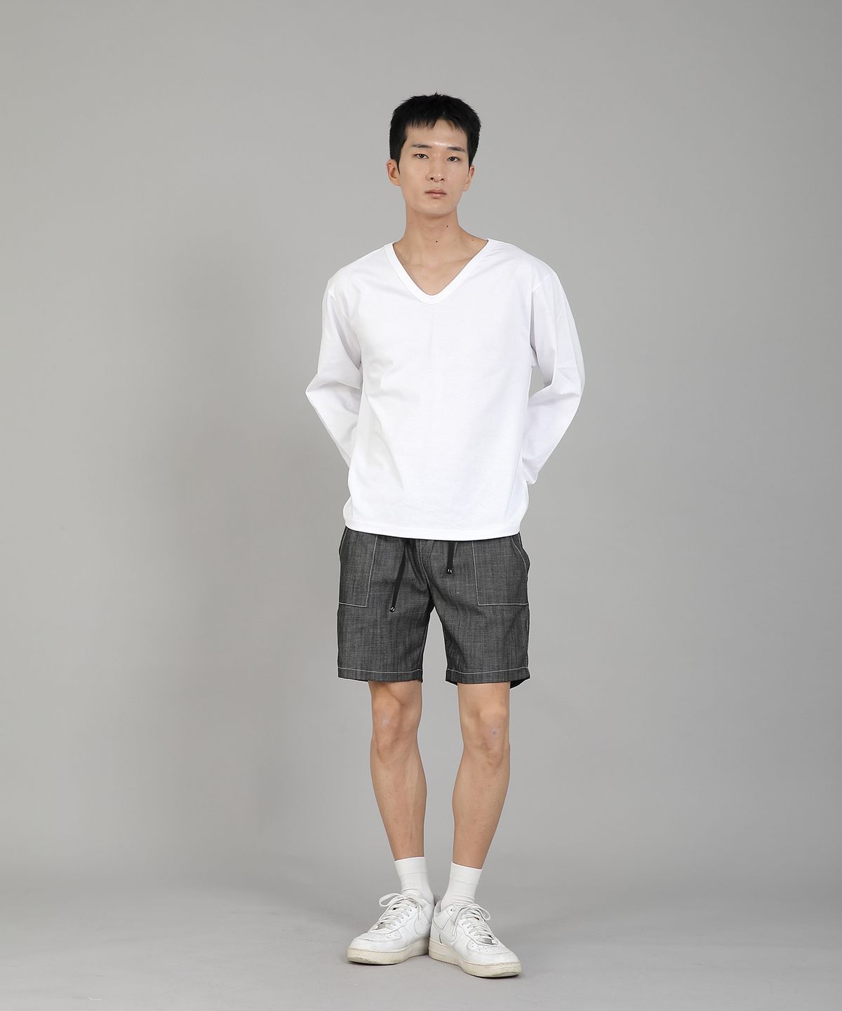 세인트크루(SAINTCREW) 무지 V넥 긴팔티셔츠 RVL-877 화이트