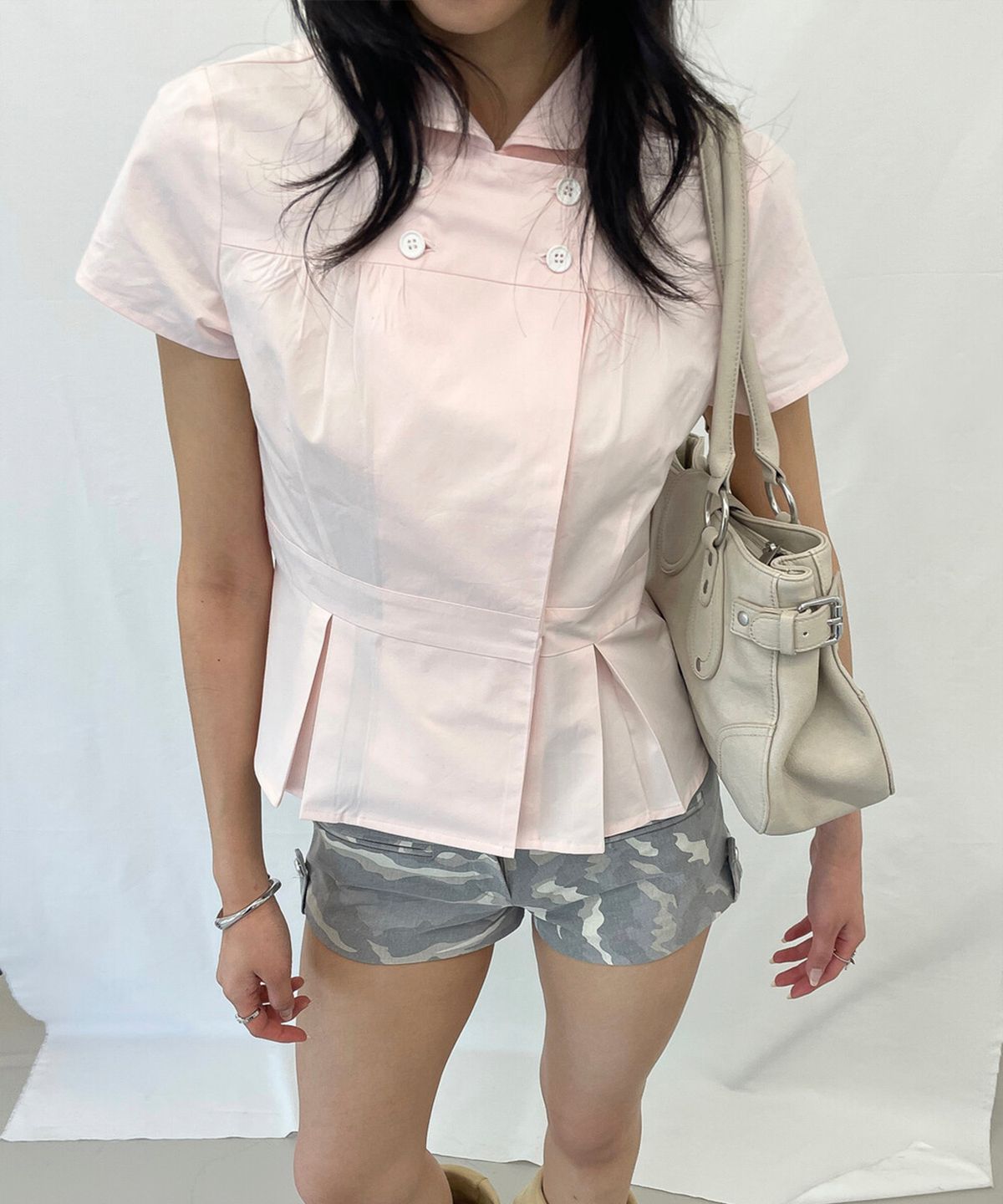 디망쉬(DIMANCHE) Double Button Blouse (pink)