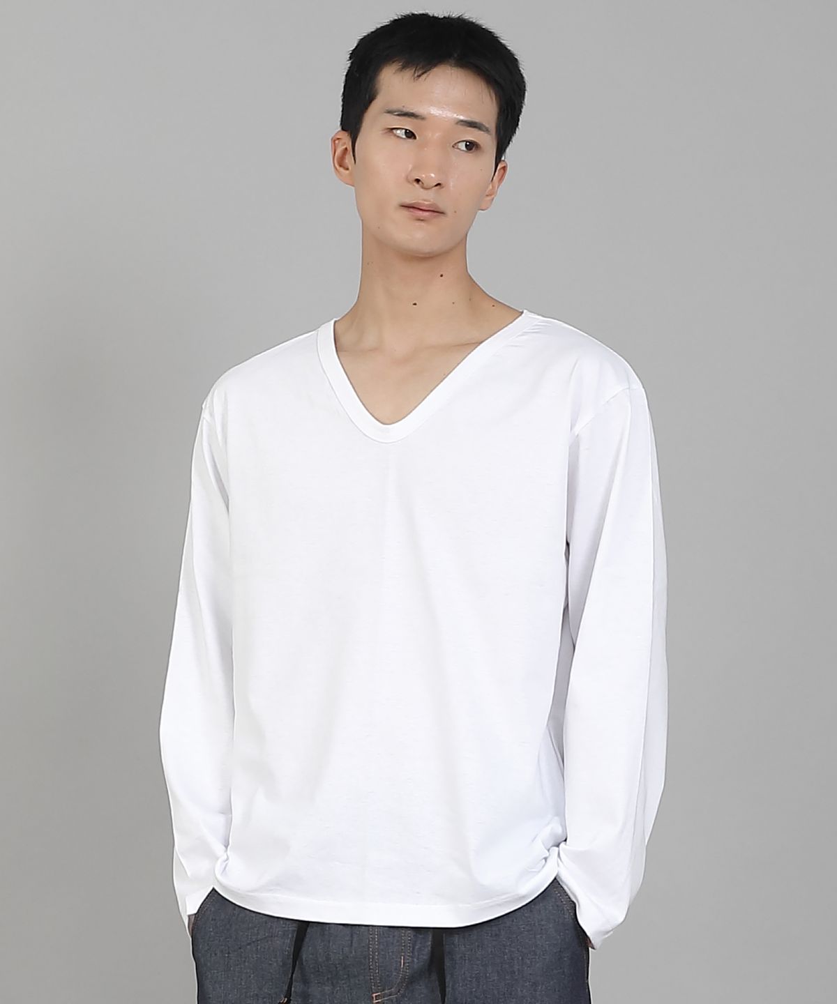 세인트크루(SAINTCREW) 무지 V넥 16s코튼 긴팔티셔츠 PSC-887 화이트
