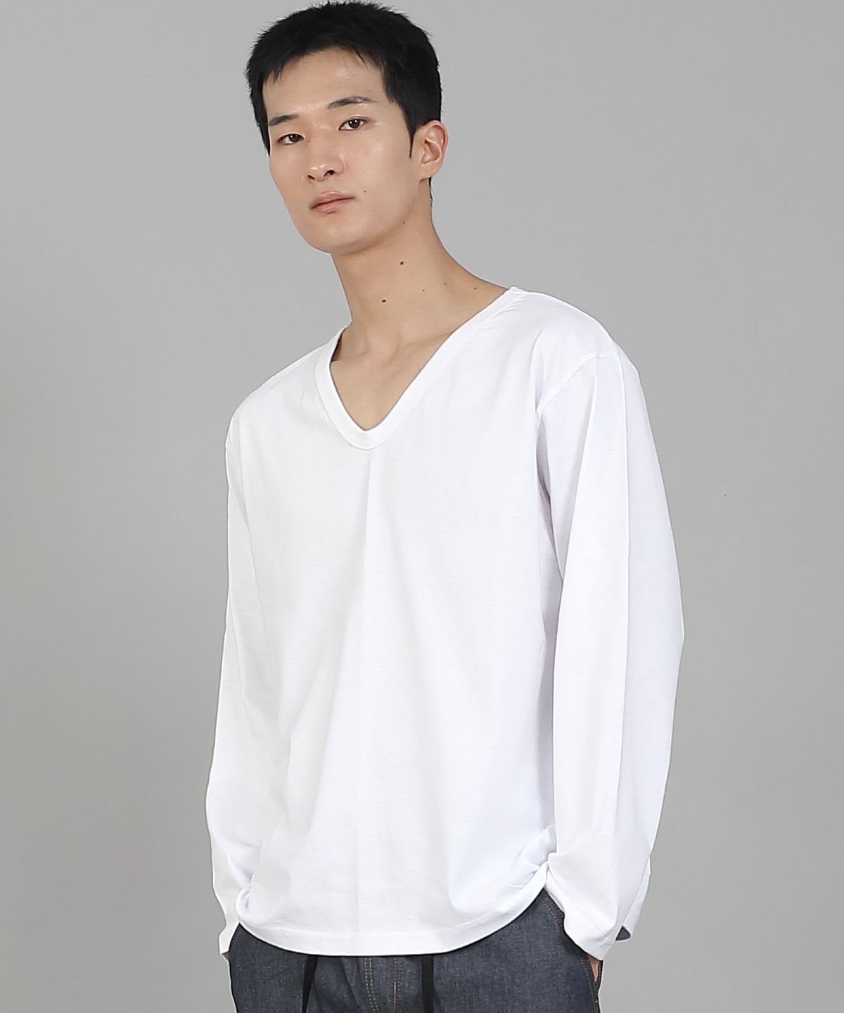 세인트크루(SAINTCREW) 무지 V넥 16s코튼 긴팔티셔츠 PSC-887 화이트