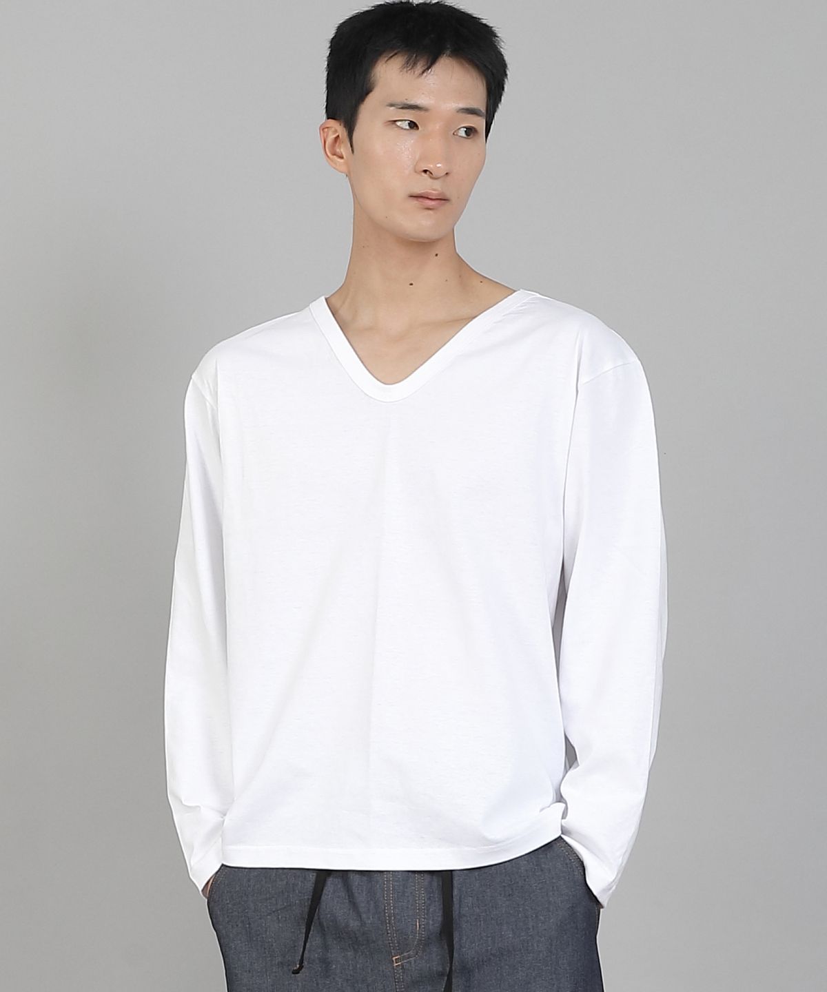 세인트크루(SAINTCREW) 무지 V넥 16s코튼 긴팔티셔츠 PSC-887 화이트