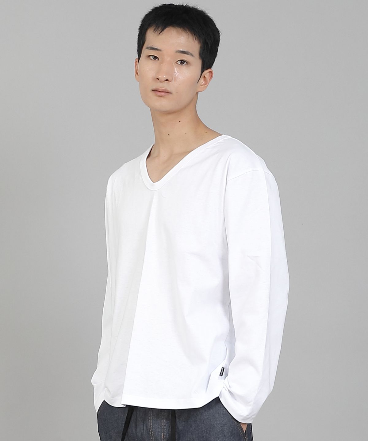 세인트크루(SAINTCREW) 무지 V넥 16s코튼 긴팔티셔츠 PSC-887 화이트