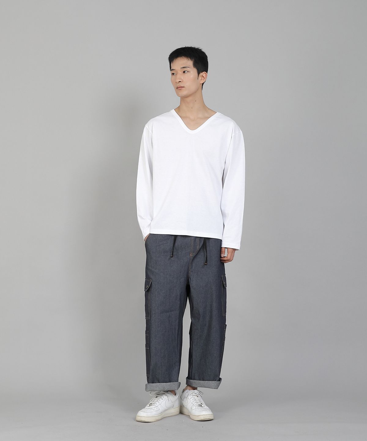 세인트크루(SAINTCREW) 무지 V넥 16s코튼 긴팔티셔츠 PSC-887 화이트