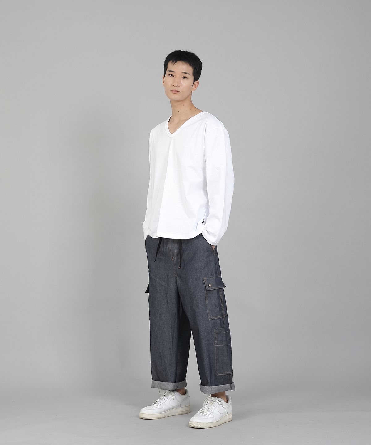 세인트크루(SAINTCREW) 무지 V넥 16s코튼 긴팔티셔츠 PSC-887 화이트