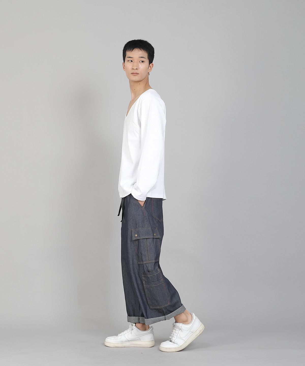 세인트크루(SAINTCREW) 무지 BIG V넥 16s코튼 긴팔티셔츠 BIGV-889 화이트