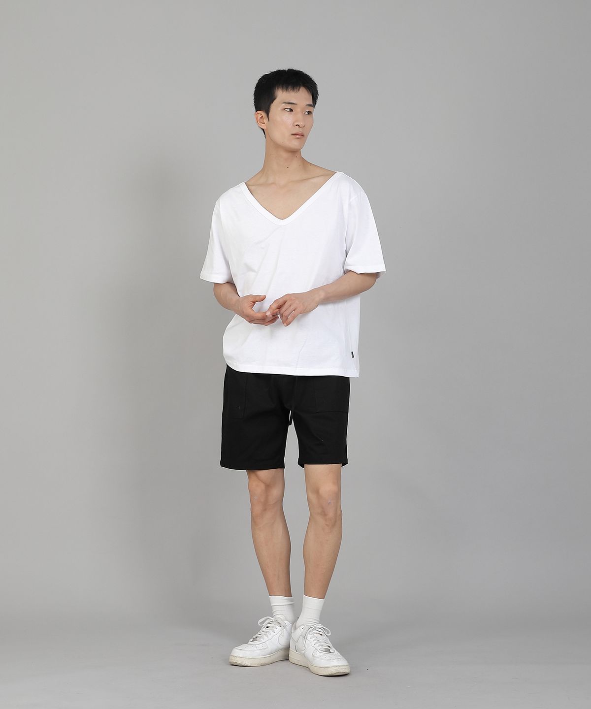 세인트크루(SAINTCREW) 무지 BIG V넥 반팔티셔츠 BIGV-883 화이트