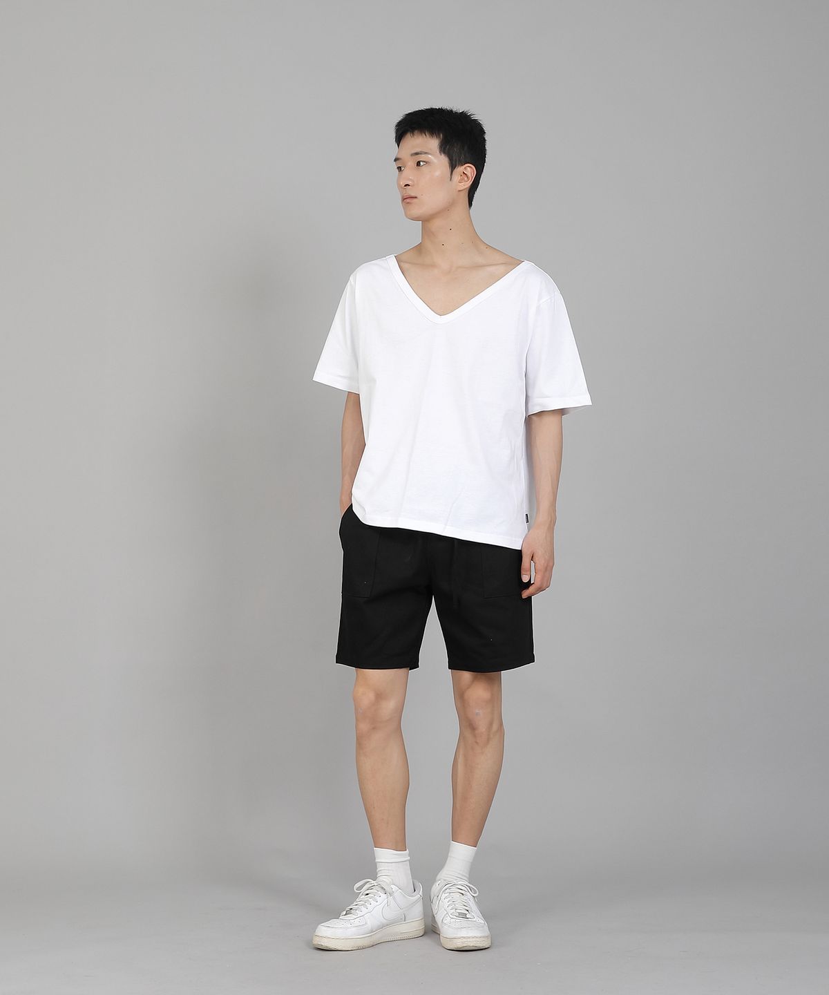 세인트크루(SAINTCREW) 무지 BIG V넥 반팔티셔츠 BIGV-883 화이트