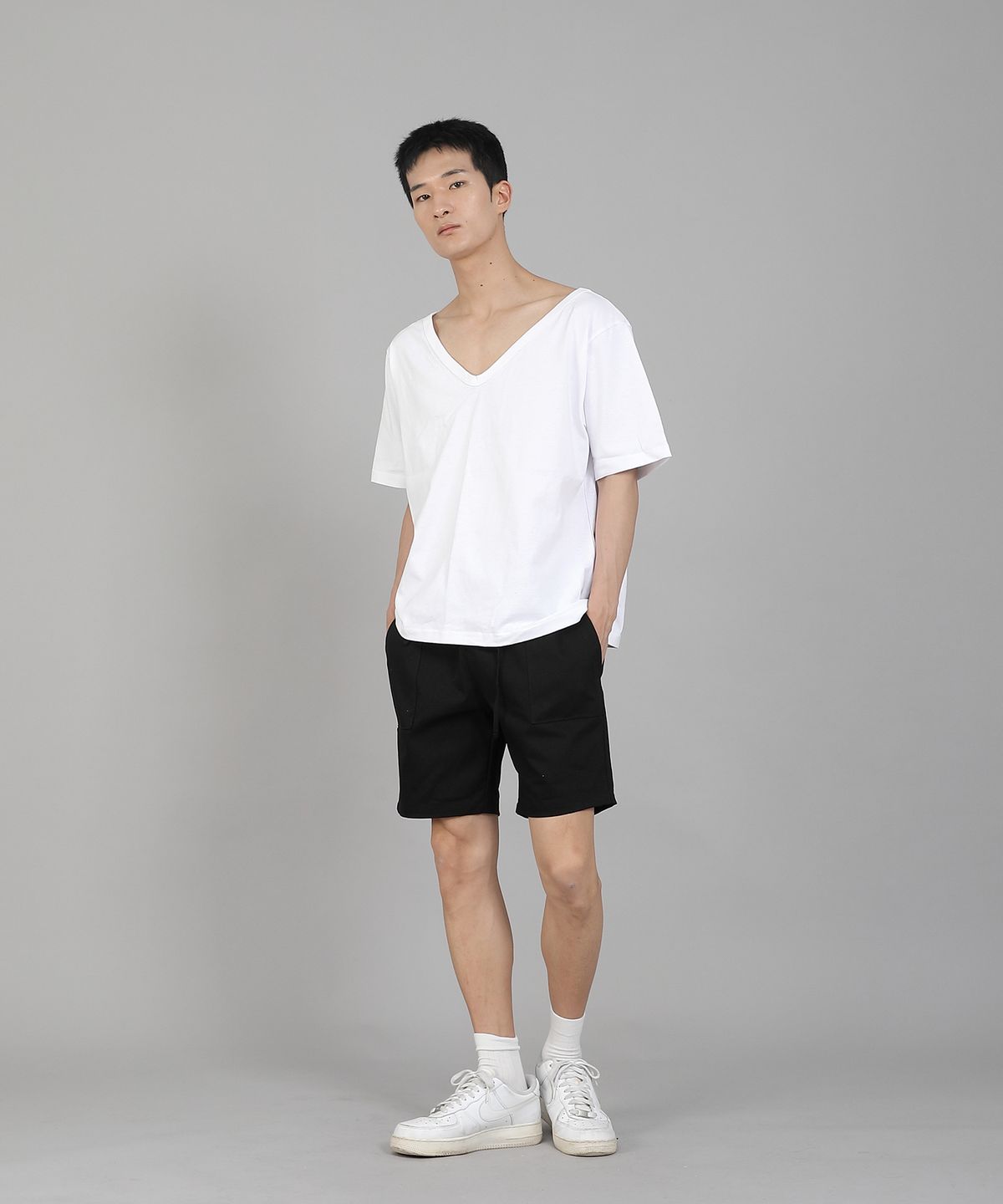 세인트크루(SAINTCREW) 무지 BIG V넥 반팔티셔츠 BIGV-883 화이트