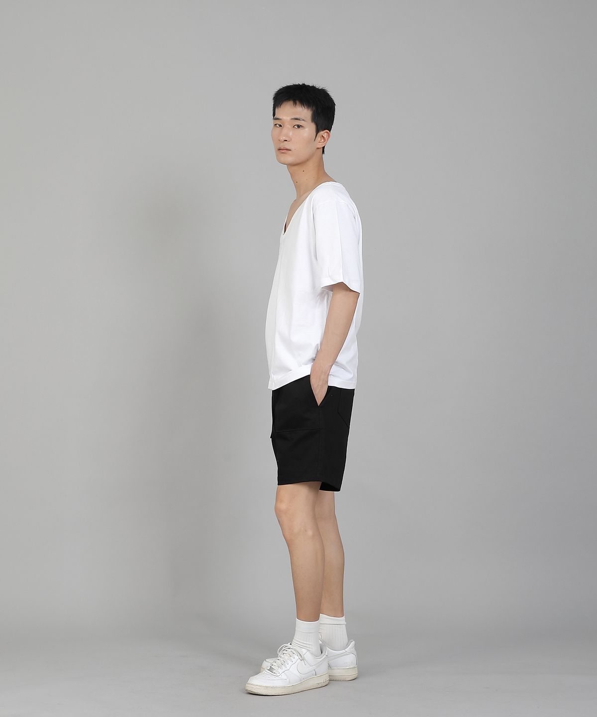 세인트크루(SAINTCREW) 무지 BIG V넥 반팔티셔츠 BIGV-883 화이트