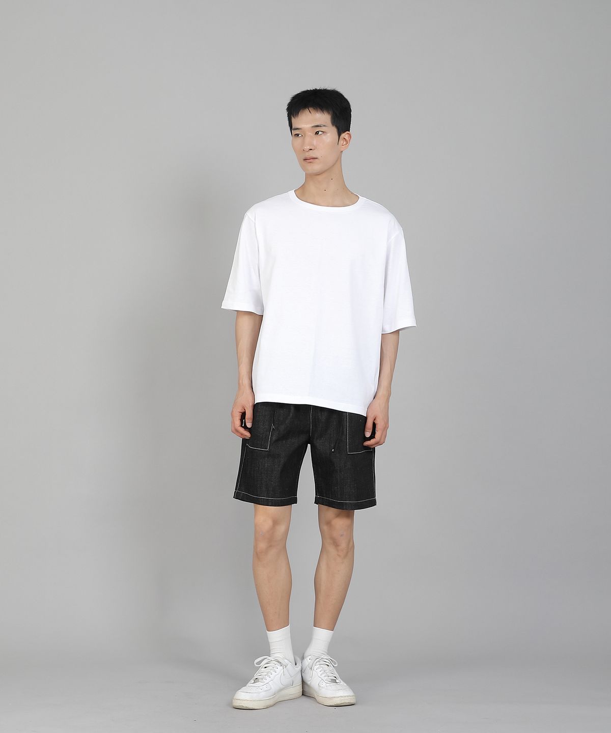 세인트크루(SAINTCREW) 무지 R넥 5부 반팔티셔츠 RHR-896 화이트