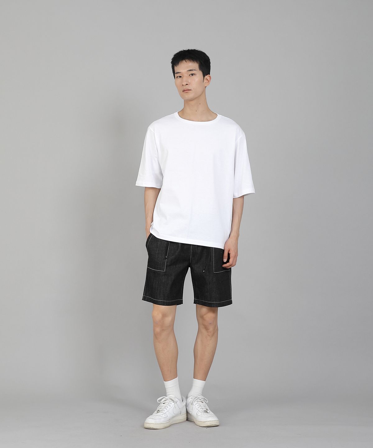 세인트크루(SAINTCREW) 무지 R넥 5부 반팔티셔츠 RHR-896 화이트