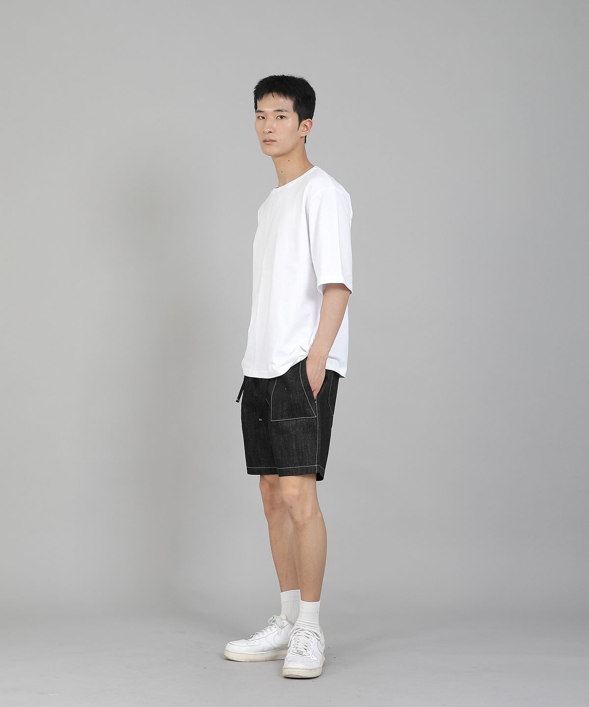 세인트크루(SAINTCREW) 무지 R넥 5부 반팔티셔츠 RHR-896 화이트