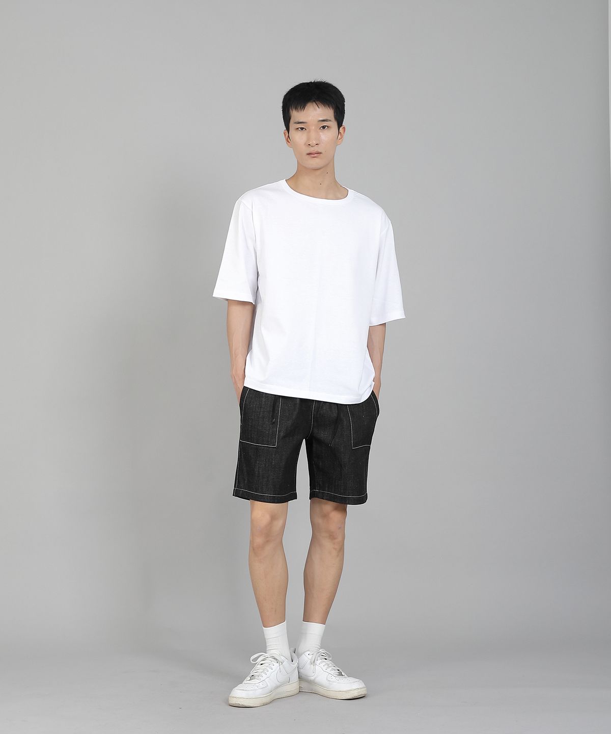 세인트크루(SAINTCREW) 무지 R넥 5부 반팔티셔츠 RHR-896 화이트