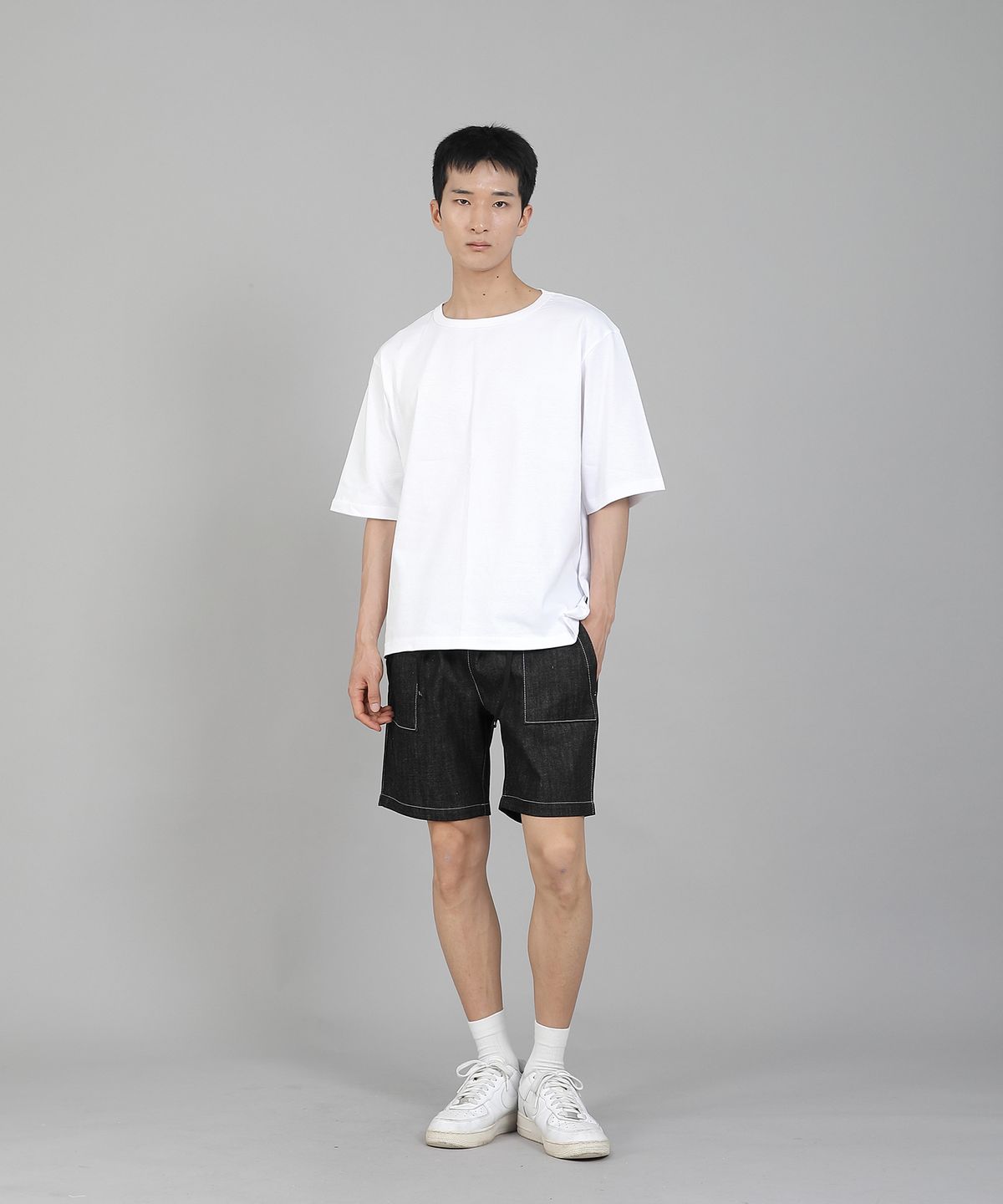 세인트크루(SAINTCREW) 무지 R넥 5부 반팔티셔츠 RHR-896 화이트