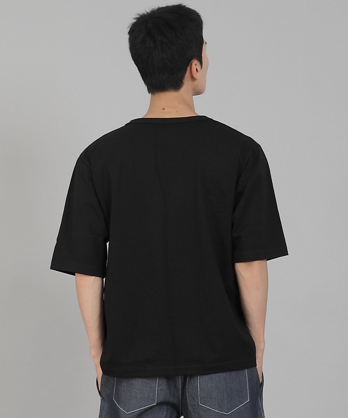 세인트크루(SAINTCREW) 무지 V넥 5부 반팔티셔츠 VHR-895 블랙