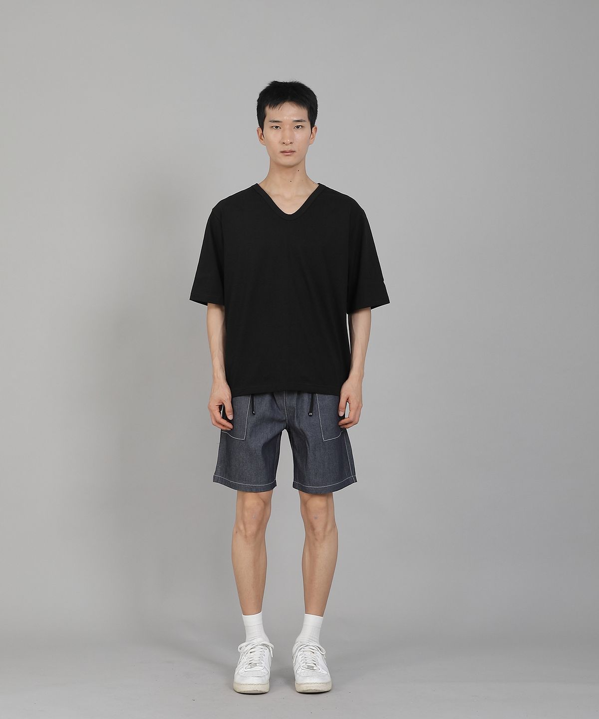 세인트크루(SAINTCREW) 무지 V넥 5부 반팔티셔츠 VHR-895 블랙