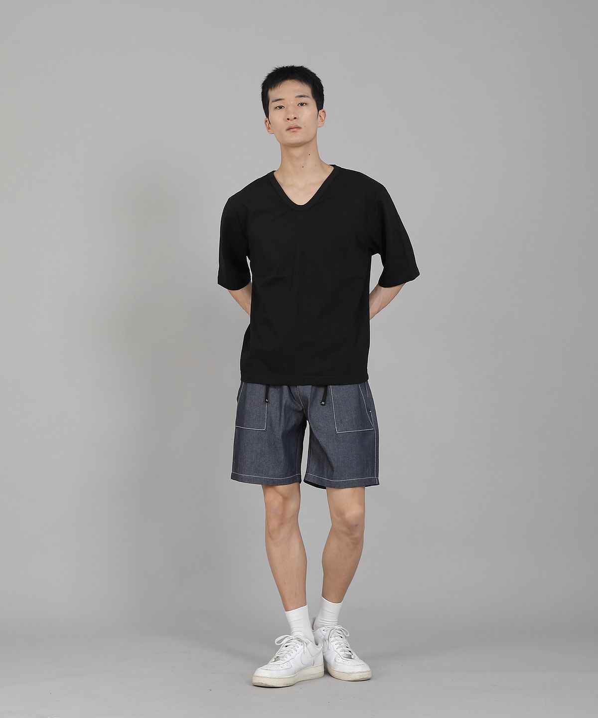 세인트크루(SAINTCREW) 무지 V넥 5부 반팔티셔츠 VHR-895 블랙