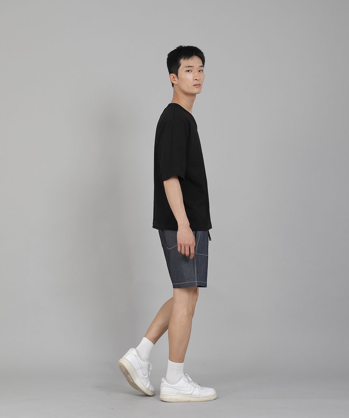 세인트크루(SAINTCREW) 무지 V넥 5부 반팔티셔츠 VHR-895 블랙