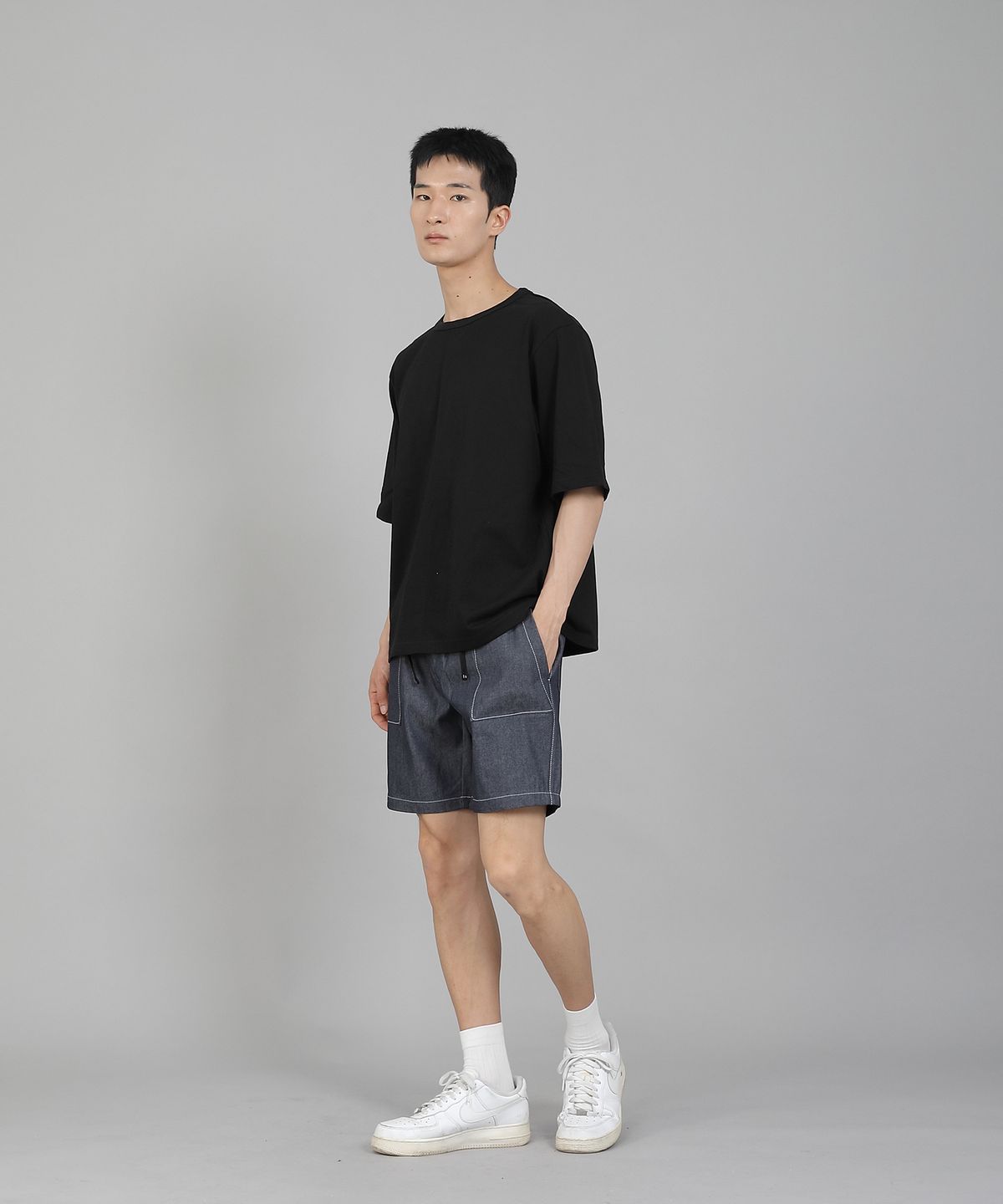 세인트크루(SAINTCREW) 무지 R넥 5부 반팔티셔츠 RHR-896 블랙