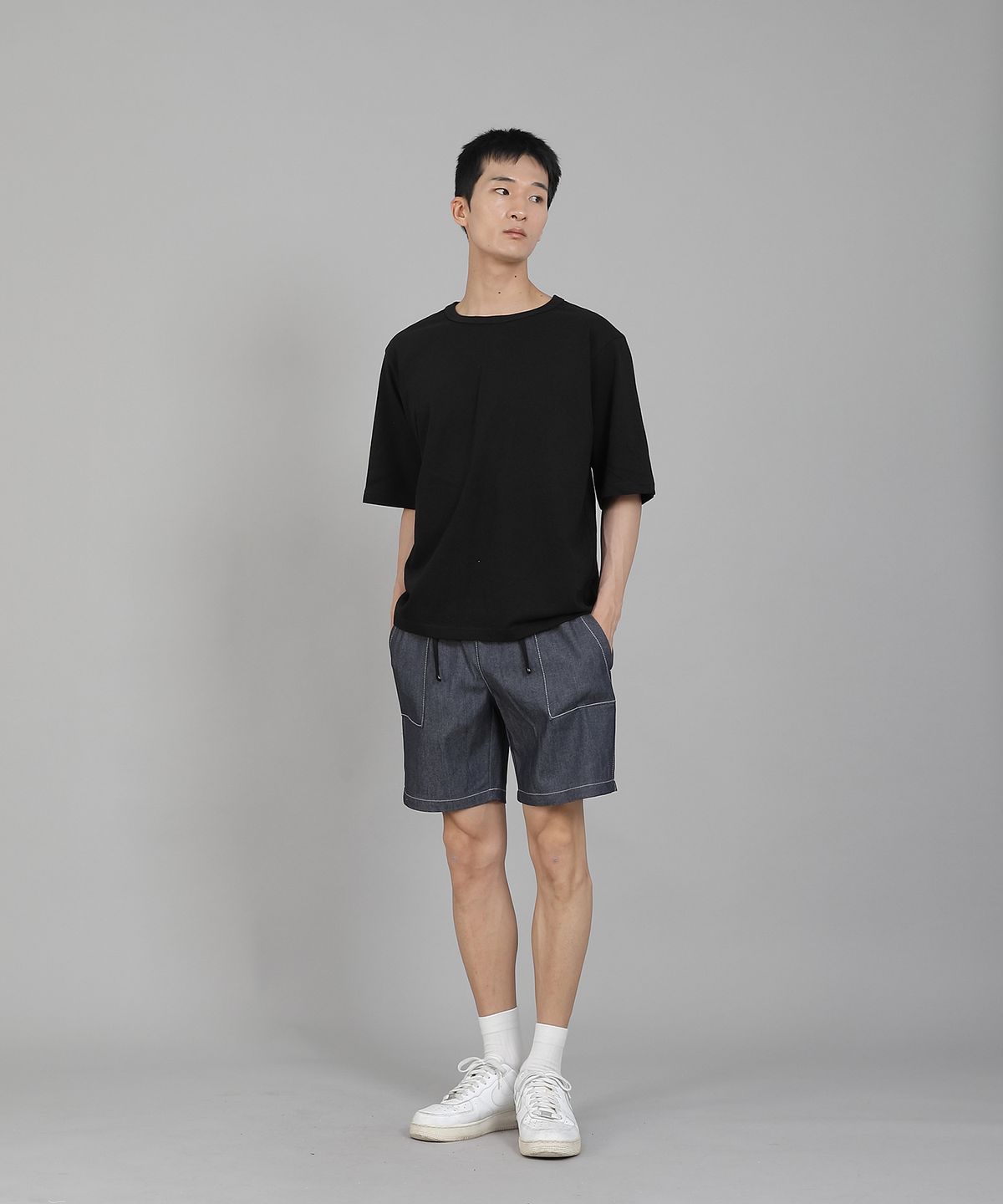 세인트크루(SAINTCREW) 무지 R넥 5부 반팔티셔츠 RHR-896 블랙