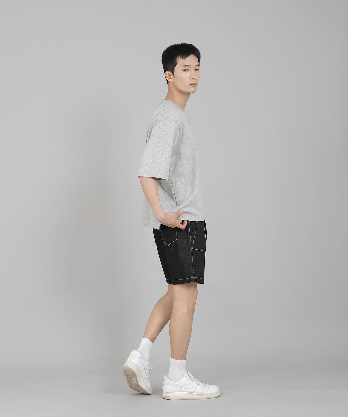 세인트크루(SAINTCREW) 무지 V넥 5부 반팔티셔츠 VHR-895 그레이