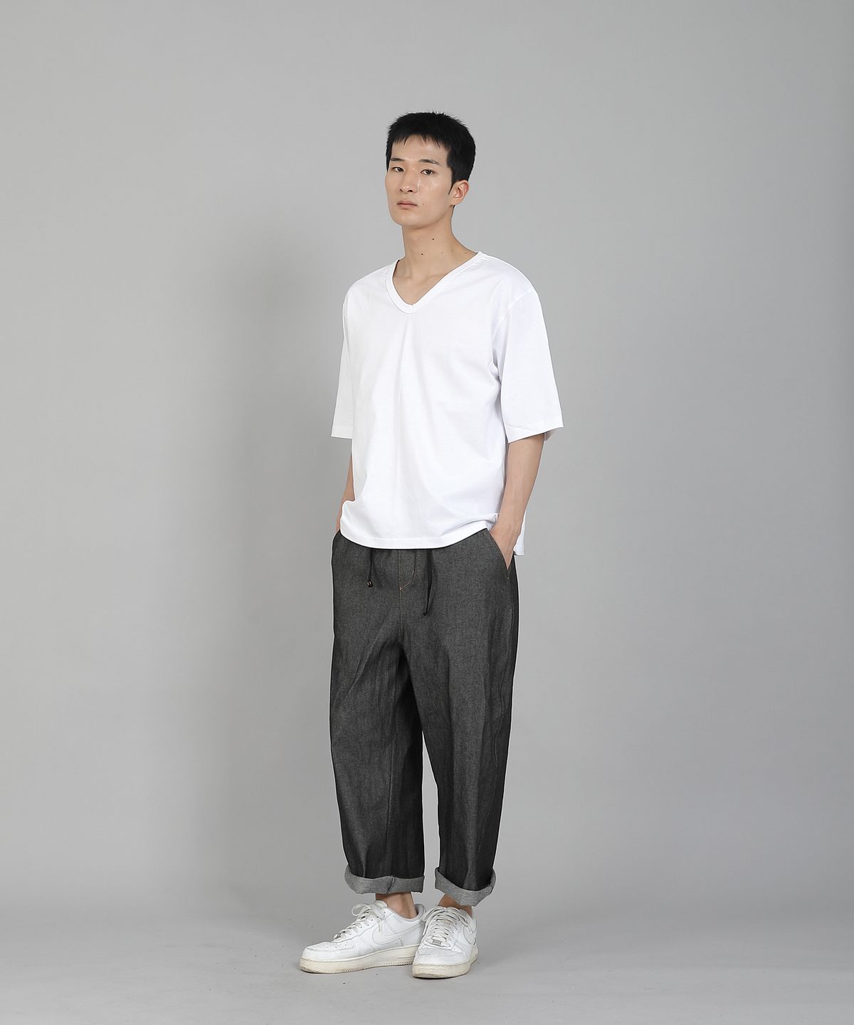 세인트크루(SAINTCREW) EX와이드 9부 밴딩팬츠 EWP-383 데님 그레이블랙