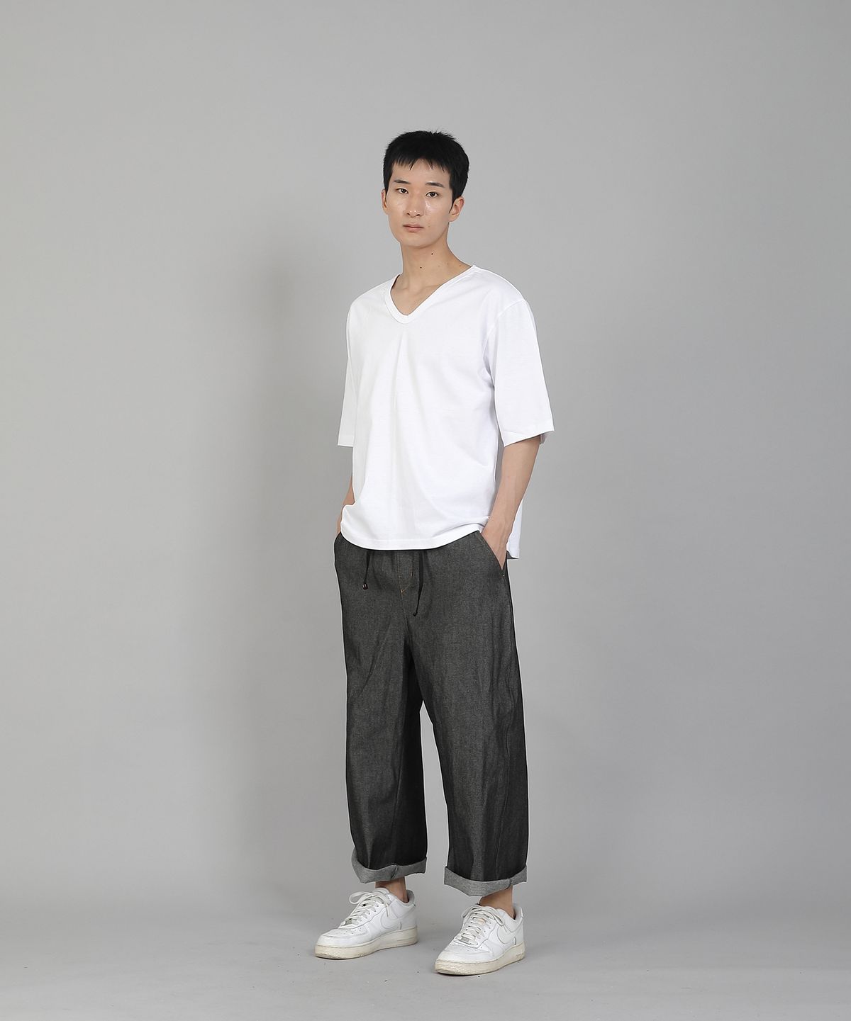 세인트크루(SAINTCREW) EX와이드 9부 밴딩팬츠 EWP-383 데님 그레이블랙