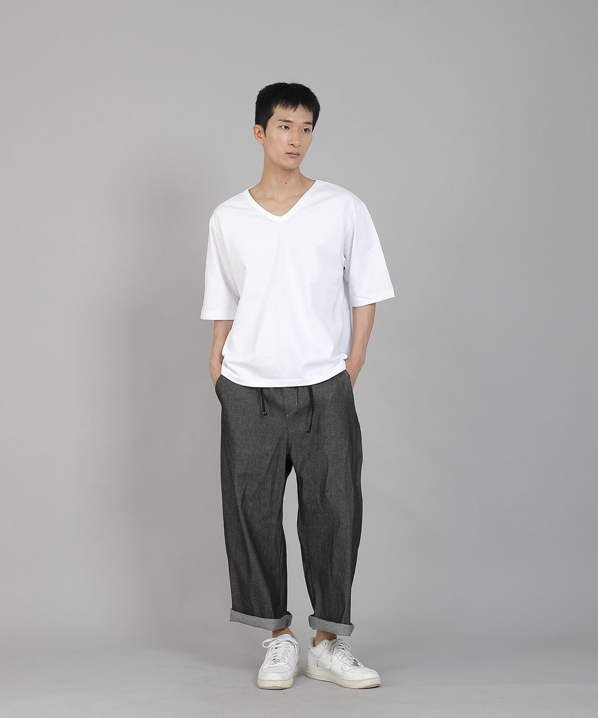 세인트크루(SAINTCREW) EX와이드 9부 밴딩팬츠 EWP-383 데님 그레이블랙