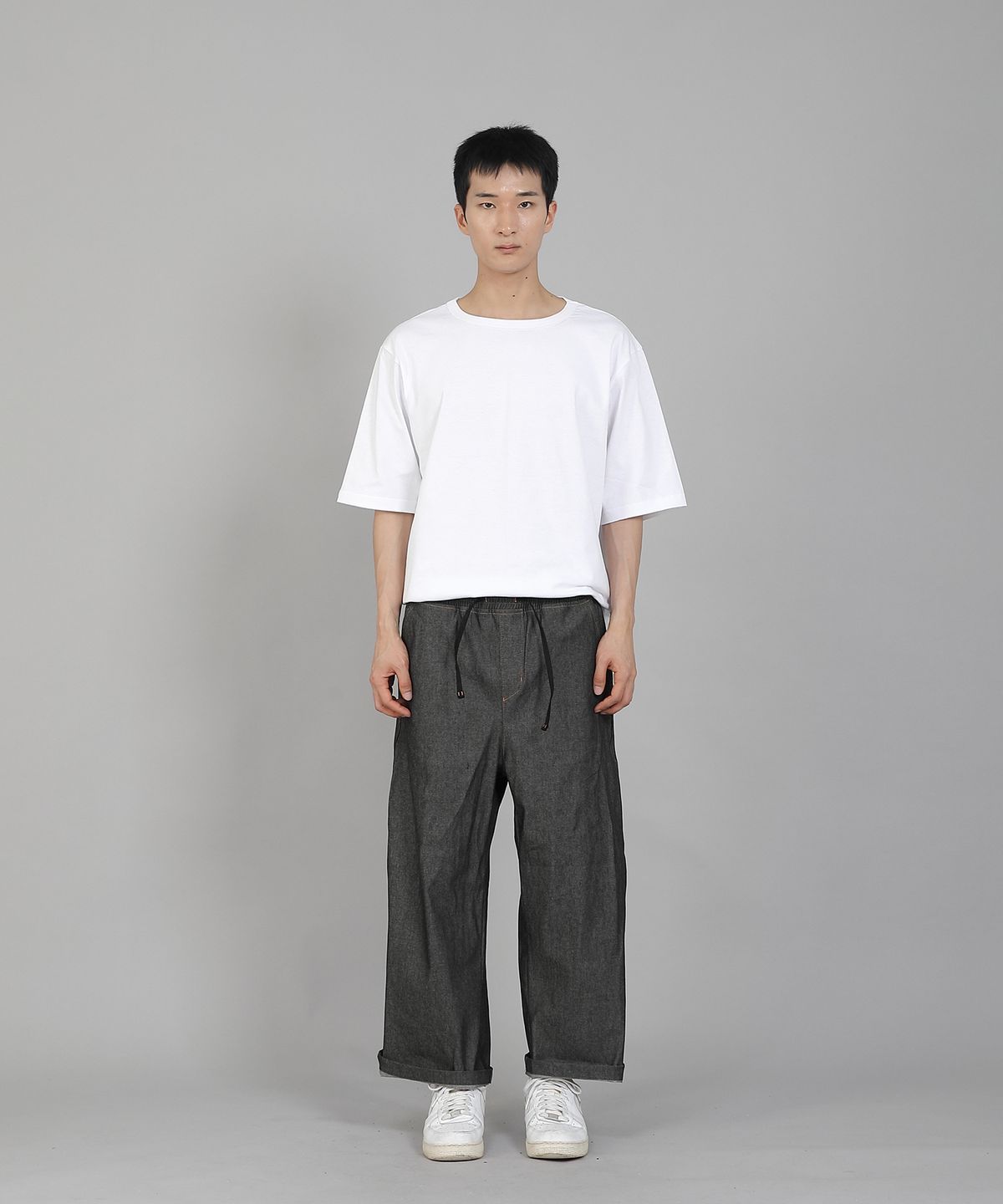 세인트크루(SAINTCREW) EX와이드 9부 밴딩팬츠 EWP-383 데님 그레이블랙