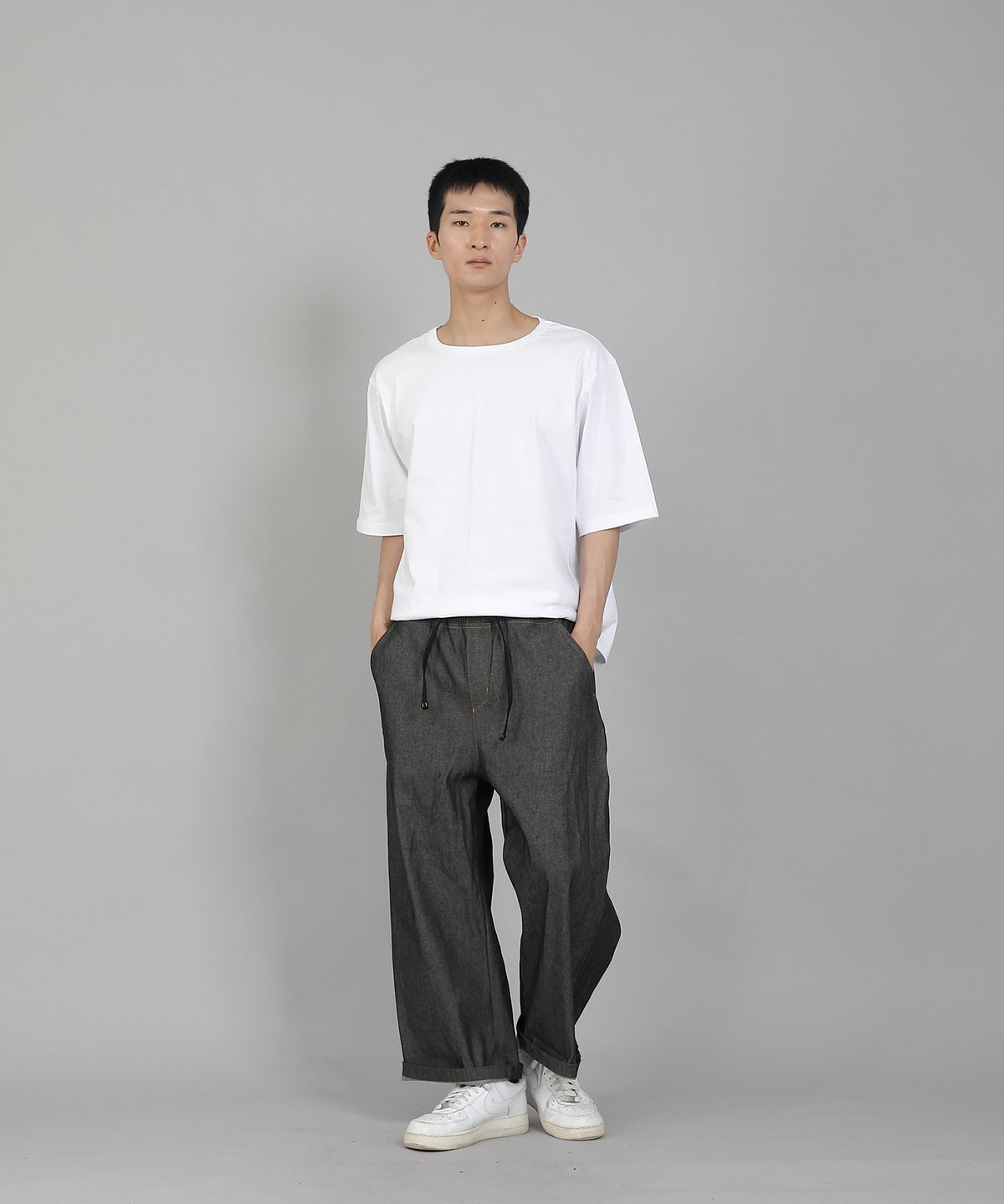 세인트크루(SAINTCREW) EX와이드 9부 밴딩팬츠 EWP-383 데님 그레이블랙