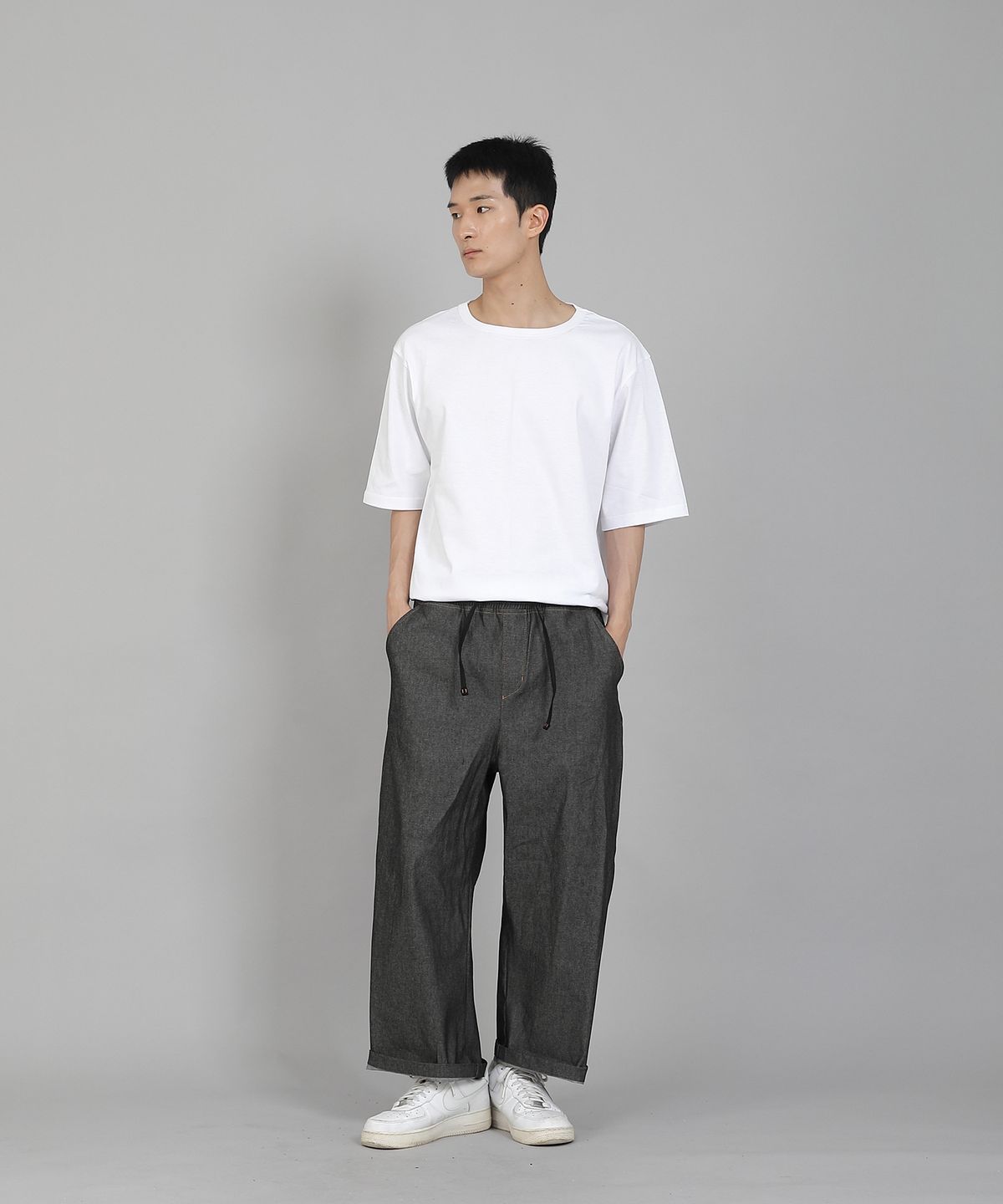 세인트크루(SAINTCREW) EX와이드 9부 밴딩팬츠 EWP-383 데님 그레이블랙