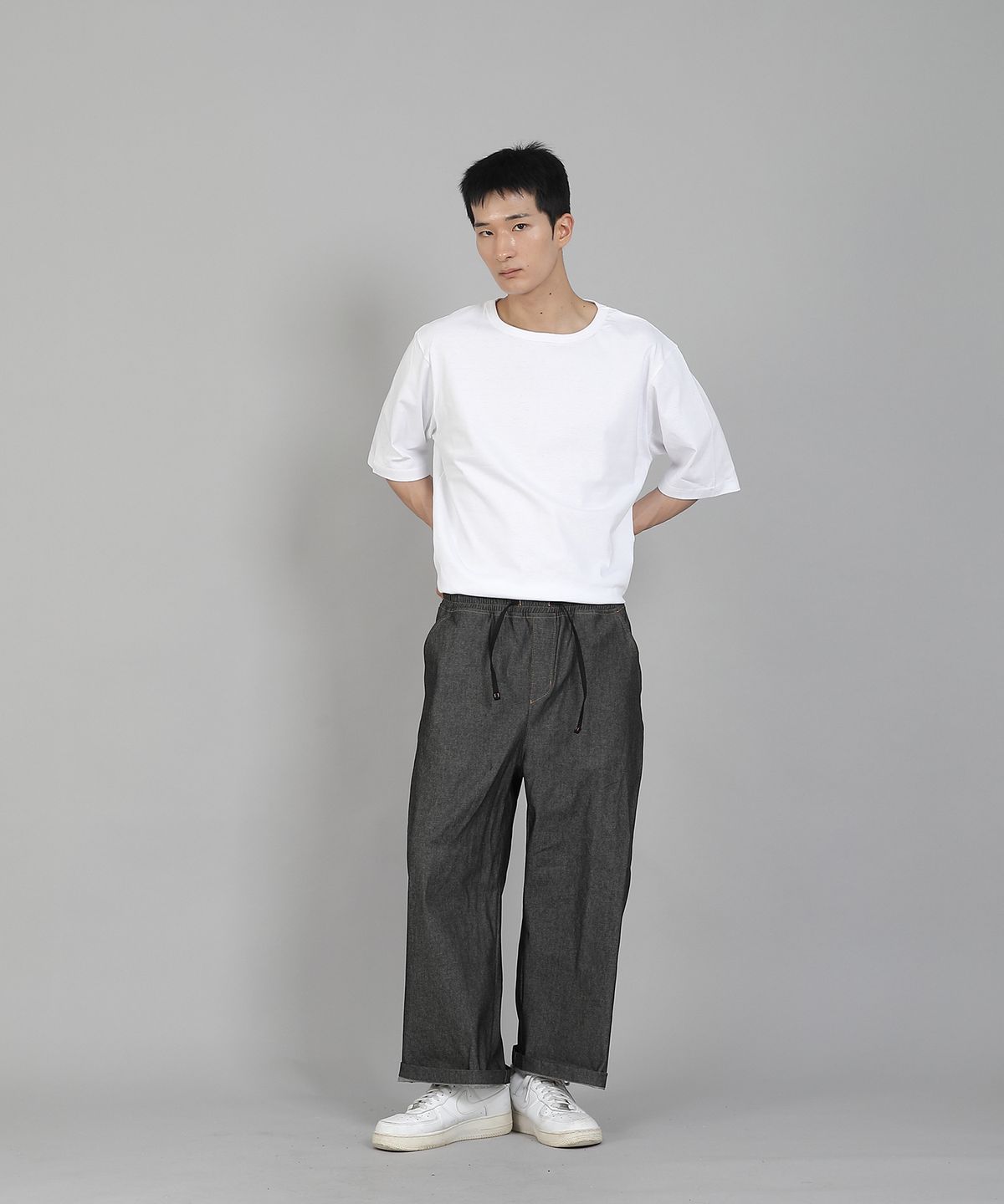세인트크루(SAINTCREW) EX와이드 9부 밴딩팬츠 EWP-383 데님 그레이블랙