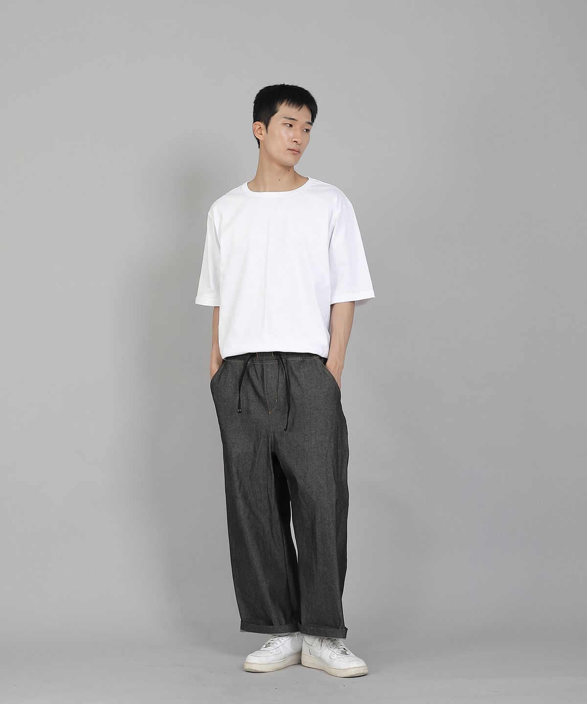 세인트크루(SAINTCREW) EX와이드 9부 밴딩팬츠 EWP-383 데님 그레이블랙
